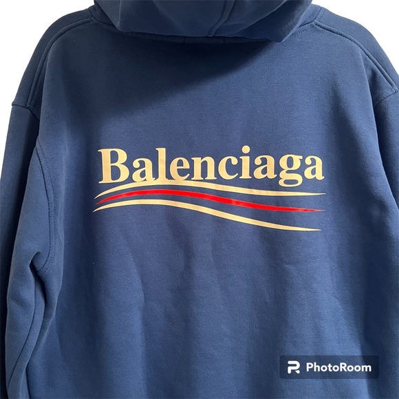 Balenciaga Campaign Logo Navy Hoodie size L - Used - Picture 2 of 5